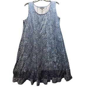 Perceptions Dress Women 18W Blue White Abstract Polka Dot Ruffle Hem A-Line Boho